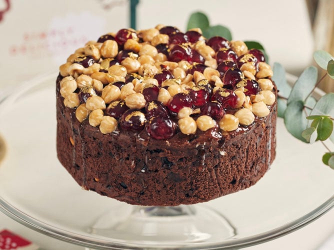 7" Chocolate Cherry and Hazelnut Christmas Cake in a Gift Box