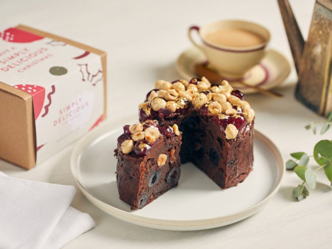 5" Chocolate Cherry and Hazelnut Christmas Cake in a Gift Box - Image 2
